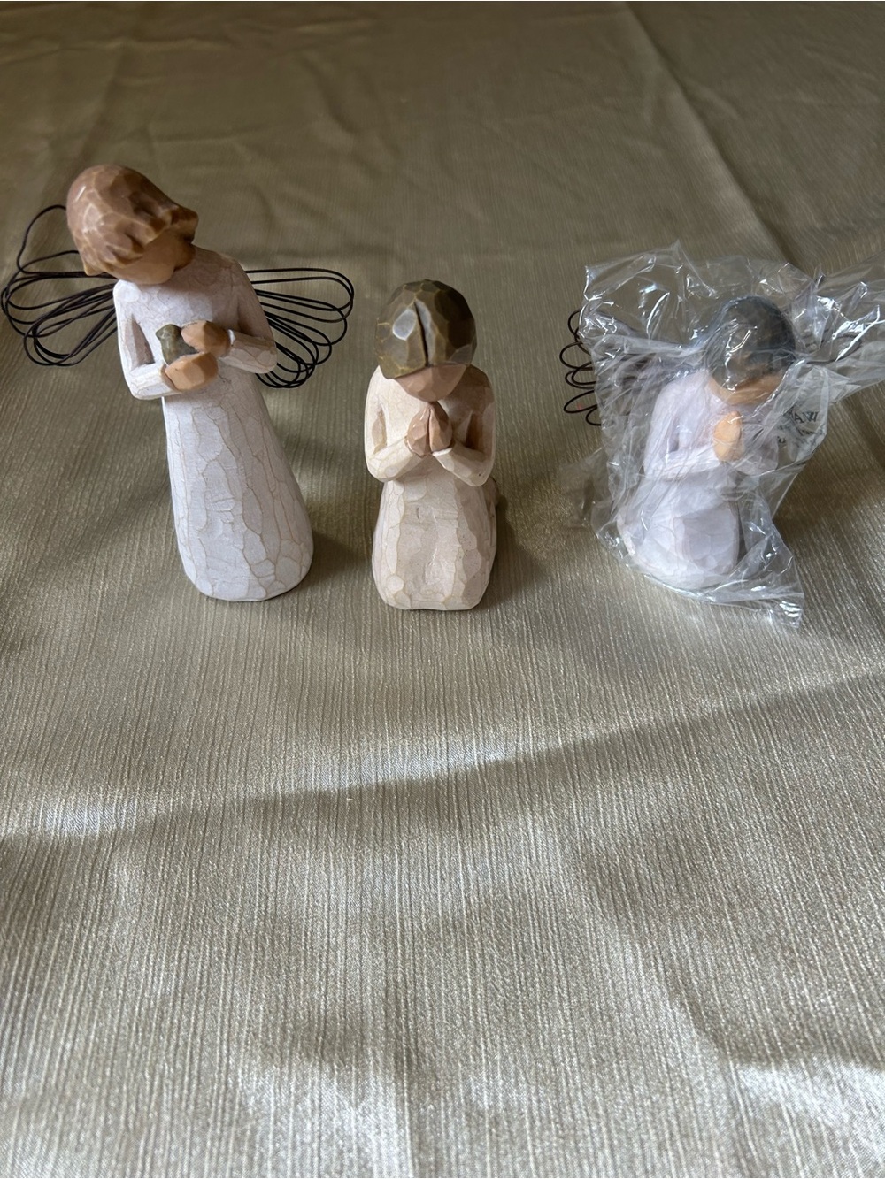 Wooden Angel Figurine Set - Natural and White
